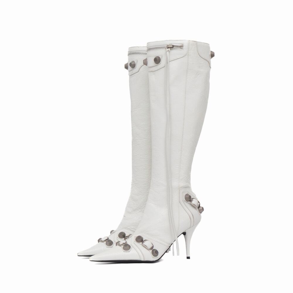 2.5k.$ BALENCIAGA Cagole H90 City White Arena Leather Knee-High Boots US6 36